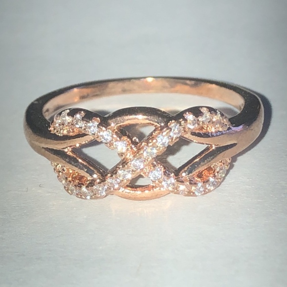 Rose Gold Tone Infinity Ring with Crystals